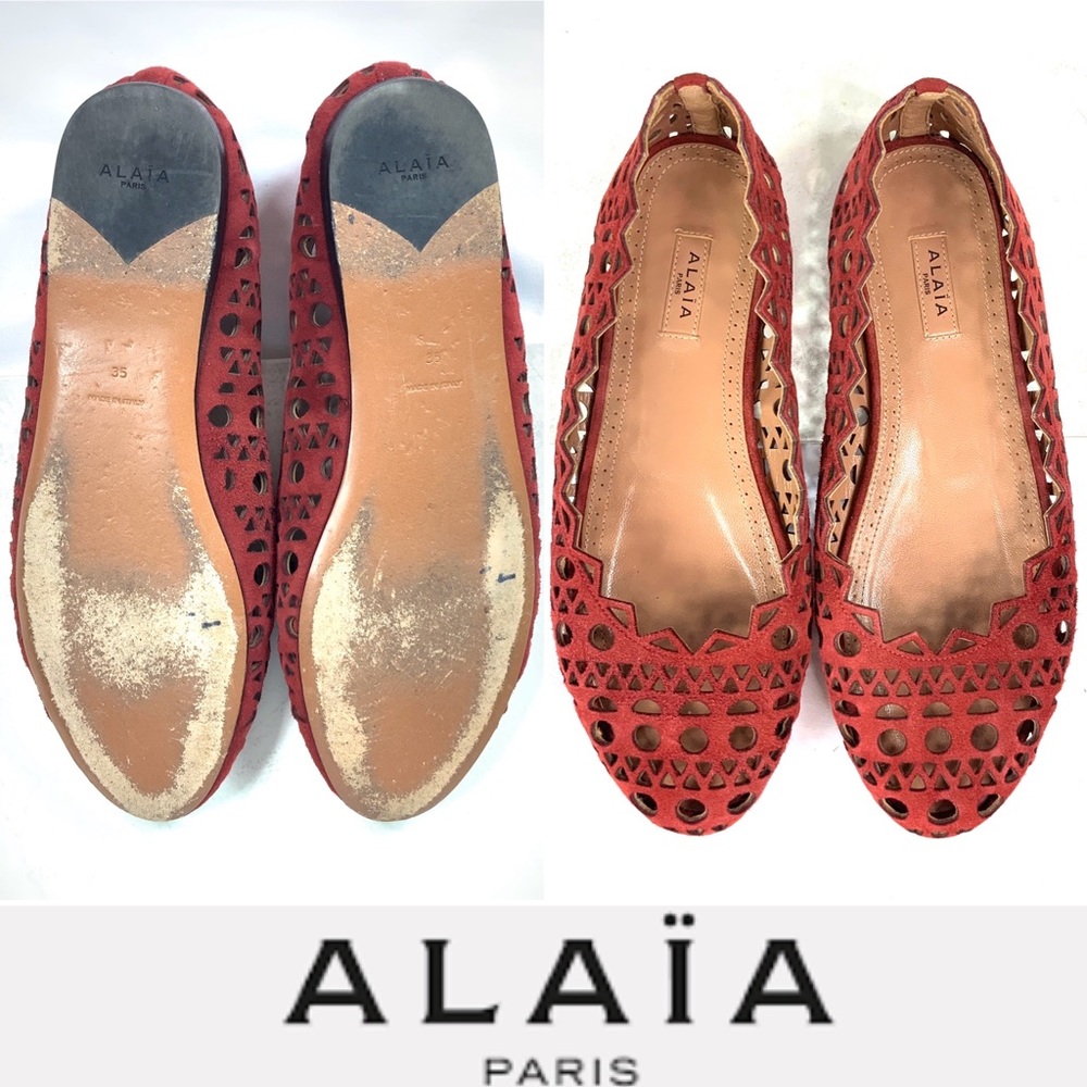 ALAIA Paris Red Suede BALLERINA Laser Cut Flats - Picture 6 of 8